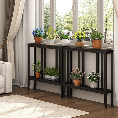 ELYKEN Console Tables for Entryway, 36.2" Long 2 Tier Hallway Table Behind Couch, 7” Narrow Sofa Table for Entrance, Entry, Living Room, Brown