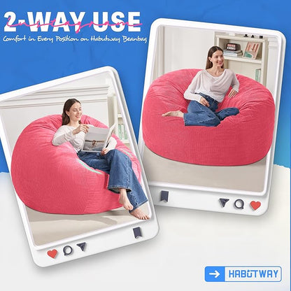 HABUTWAY 3FT Bean Bag Chair,Giant Bean Bag Chairs for Adults,Big Bean Bags with Memory Foam Filled, Large Beanbag Chairs with Soft Corduroy Cover-Pink