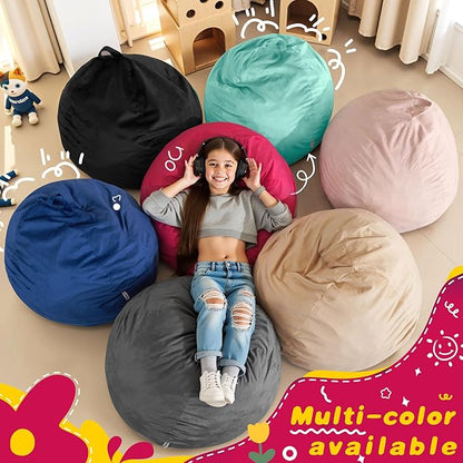 HABUTWAY 2FT Bean Bag Chair, 2' Beanbags Small Bean Bag Chairs with Filling, Teardrop Bean Bag Chair Luxurious Velvet Ultra Soft Fur with Removable Cover (Hot Pink)