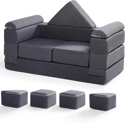 ROBUD Kids Couch, Gray Modular Kids Play Couch, DIY-Style & Washable Toddler Sofa for Playroom, Bedroom, Nursery, WG412