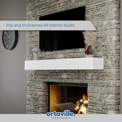 72" Floating Mantel Shelf - Modern White Fireplace Mantel with Matte Lacquer Finish for Living Room Elegance (72", White)