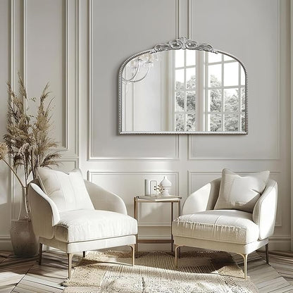 Micasso Silver Vintage Wall Mirror: 24"x 32" French Baroque Antique Arched Wall Mounted Mirror - Traditional Ornate Decorative Entryway Mirror for Home Decor/Entryway/Fireplace/Living Room/Hallway