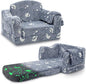 Comfy Toddler Couch and Chair for Kids with Blanket, 2-in-1 Soft Plush Fold Out Kids Sofa Chairs for Girls and Boys, Convertible Sofa to Lounger for Playroom, Glowing Starry Sky