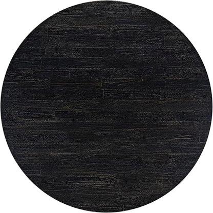 I53-11-TP Wooden Table with Acacia Wood Round Tabletop and Stylish Pedestal Base - Sand Blasted Black Finish