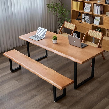 Solid Wood Office Desk, Dining Table, Desk -55 to 62 inches, Modern Farmhouse Design, can accommodate 2-8 People, Easy to Assemble, Ideal for Learning, Writing, and Dining. (55 inches)