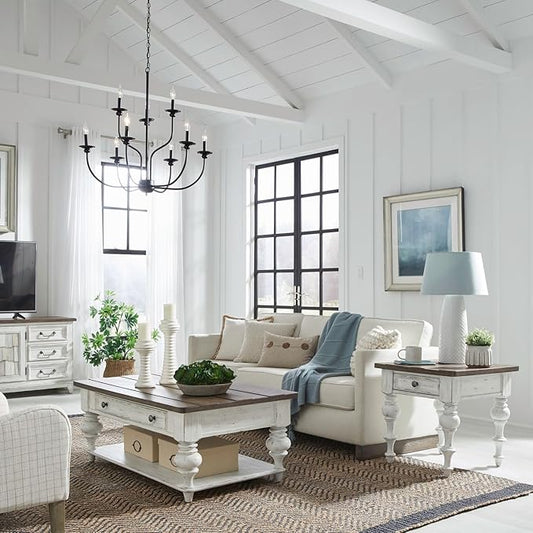 Liberty Furniture River Place Living Room 3 Piece Set - Cocktail Table, 2 End Tables - Riverstone White & Tobacco