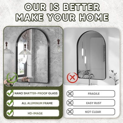 Suidia 22" x 30" Bathroom Mirror, Bathroom Vanity Mirror Metal Framed, Wall-Mounted Mirrors for Bedroom, Living Room, Entryway, Hallway, Black, Arch Style