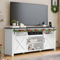 YITAHOME TV Stand for 75 Inch TV with Power Outlets, Farmhouse Entertainment Center with Sliding Barn Doors & Adjustable Shelves, TV Media Console Storage Cabinet for Living Room, Bedroom, White/Black