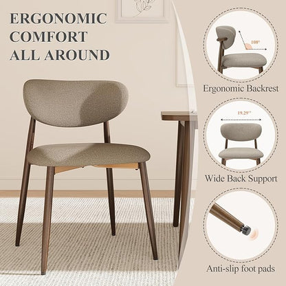 Dining Chairs Set of 2, Ergonomic Fabric Upholstered Seating with Wood Look Metal Legs and Anti Slip Pads, for Home and Restaurant Use, Camel