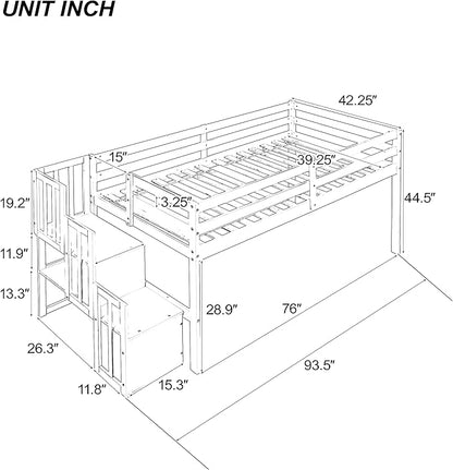 HomSof Loft Bed with Stairs and Storage,White