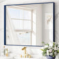 Keonjinn Blue Bathroom Mirror 40 x 30 Inch, Metal Frame Rectangular Wall Mirror, Modern Farmhouse Navy Blue Mirrors, Large Square Corner Rectangle Mirrors for Over Sink