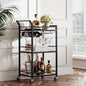 TUTOTAK Bar Cart, Home Bar Serving Cart with 3-Tier Mirrored Shelf, Mobile Kitchen Shelf, Rolling Beverage Cart, Black BC01BK034