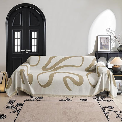 MYSKY HOME Boho Couch Cover Super Soft Couch Covers for 2-3 Cushion Couch Sofa, Modern Khaki Jacquard Sofa Slipcover Loveseat Futon Cover, Couch Covers for Sectional Sofa, 71" x 102", Khaki Curve