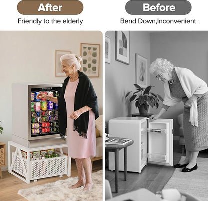 Urban Deco Mini Fridge Stand with Storage, Heavy Duty Fridge Cart with Drawer Basket, Mini Refrigerator Table for 220 LBS, Mobile Fridge Stand with Swivel Wheels for Dorm,Office,Home,White