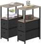 TUTOTAK Small Narrow End Table, Set of 2, Side Table, Nightstand with 2 Cloth Drawers, Couch Table, for Living Room, Bedroom, Bedside, Greige TB01BG054