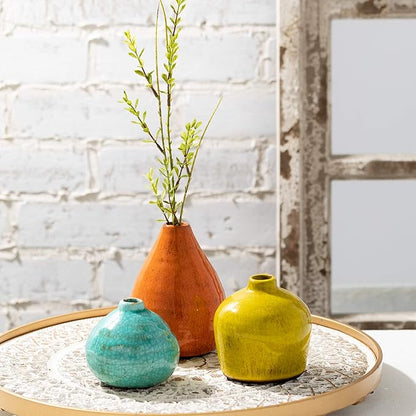 Sullivans Ceramic Vase Set- 3 Small Vases, Rustic Home Décor, Modern Farmhouses; Ideal Shelf Décor, Table Décor, Bookshelf, Mantle, Multicolored (CM2219)