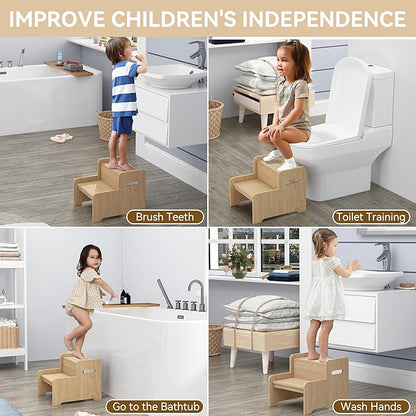 Wood Step Stools for Kids, Child Two Step Stool of DIY Shape, Toddler Step Stools Potty Training Stool, Easy to Move Safety for Kitchen, Bathroom, Bedroom, Toilet