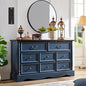 Farmhouse 8 Drawers Dresser for Bedroom with Charging Station, 54" Wide Wood Country Rustic Storage Dressers Organizer, Vintage Design Chest of Drawers TV Stand for Bedroom, Living Room