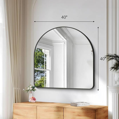 Arched Bathroom Mirror, 40"x40" Black Arched Mirror for Bathroom, Wall Mounted Mirror, Black Vanity Wall Mirror w/Metal Frame for Bedroom, Entryway, Living Room, Hanging or Leaning Against Wall