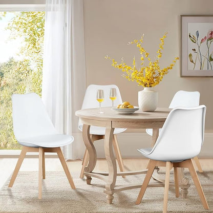 OLIXIS Set of 4 Dining Kitchen Mid-Century Modern Chairs with Wood Legs and PU Leather Cushion for Living Room Bedroom Outdoor Lounge, White