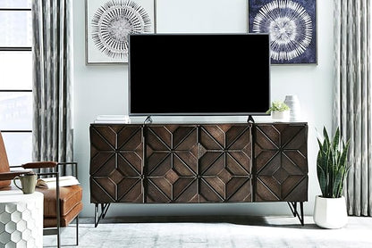 Signature Design by Ashley Chasinfield Urban Geometric Design TV Stand Fits TVs up to 70", 4 Cabinet Doors and 3 Adjustable Storage Shelves, Dark Brown