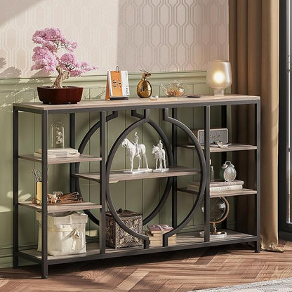 GiftGo 47" Industrial Console Tables for Entryway Rustic Sofa Table Behind Couch 4 Tier Wooden Shelves Entry Table with Storage for Foyer, Hallway, Front Door,Living Room (Retro Grey, 47")