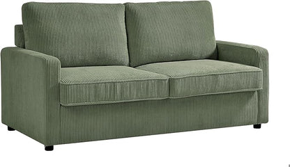 Reversible Sleeper Sofa Bed with Comfortable Memory Foam Mattress, Convertible Corduroy Full Size Pull Out Couch for Living Room, Space Saving Furniture, 70" Wide, Rectangular Arms, Dark Green