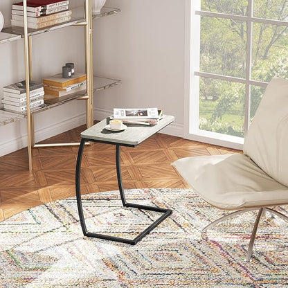 SRIWATANA Side Table, End Table, Vintage C-Shaped Couch Table for Sofa Laptop Coffee Snack, Light Grey