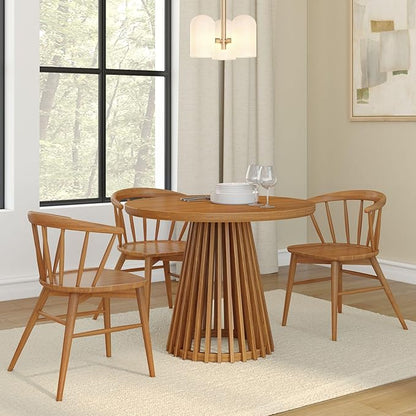 Plank+Beam Lido Round Dining Table, 38", Wooden, Pedestal, Minimalist Kitchen Table for 4 for Dining Room, Pecan
