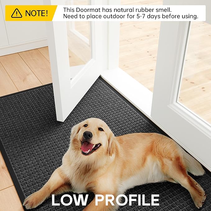 Sturdy Front Door Mat Outside Entrance, 6' x 3' All-Season All-Weather Doormat Waterproof, Stain and Fade Resistant, Natural Rubber Indoor Outdoor Welcome Door Mat Trap Dirt