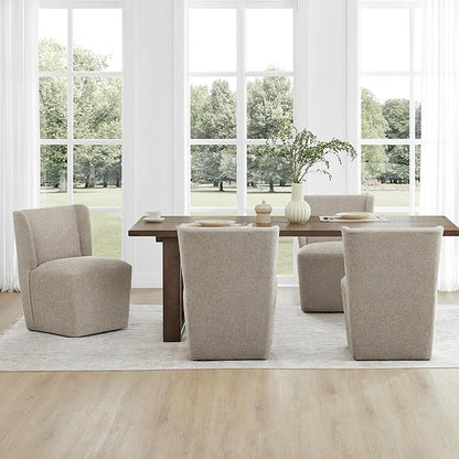 Upholstered Dining Chair with Casters Wingback Modern Side Armless Deskchair with Rollers for Diningroom Bedroom Livingroom Reading Room,Khaki,1 Box