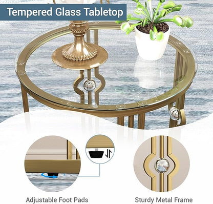 OIOG Glass Side Table Set of 2, Living Room End Table with Tempered Glass & Metal Frame, Gold Side Table for Bedroom Office, 2 PC