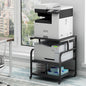25.6" x 23.6" Extra Large Printer Stand Table with Adjustable Storage Shelf, 3 Tier Rolling Printer Cart with Industrial Wheels for Home Office, Black