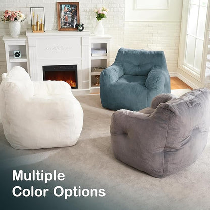 Hobestluk Bean Bag Chair for Adult Small Bean Bag Chairs with Arms Furry Beanbag Chair with Foam Filler Stuffed Bean Bag Sofa for Reading in Bedroom Living Room and Dorms (Blue Grey)