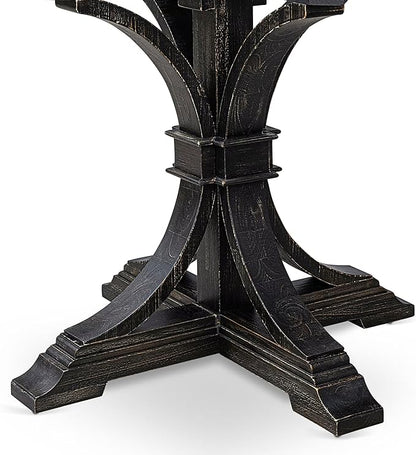 F57-11-TP - Modern Kitchen Table with Acacia Wood Round Tabletop, Sand Blasted Black Finish