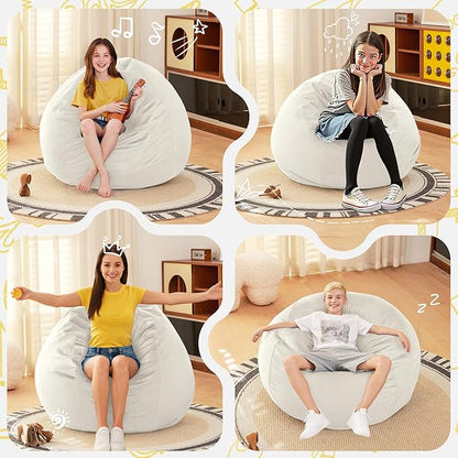 HABUTWAY 2FT Bean Bag Chair, 2' Beanbags Small Bean Bag Chairs with Filling, Teardrop Bean Bag Chair Luxurious Velvet Ultra Soft Fur with Removable Cover (Beige)
