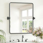 Keonjinn Pivot Mirror Bathroom, 24x30 Inch Black Tilt Mirror Bathroom for Over Sink, Matte Black Framed Mirrors for Bathrooms, Adjustable Beveled Rounded Corner Tilt Wall Mirrors, Horizontal/Vertical