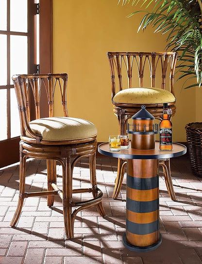 SAILINGSTORY Wooden Lighthouse Nautical Round Coffee Table Beach Coastal End Table Side Table with Storage