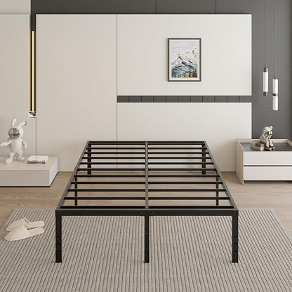 18 Inch Full Size Bed Frame with Black Bed Cover, Metal Bed Frame Full Size No Box Spring Needed, Heavy Duty Mattress Foundation, Easy Assembly, Noise Free