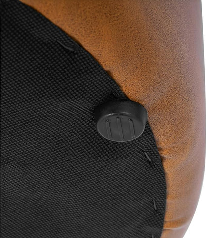 HomePop Upholstered Faux Leather Round Ottoman (No Lid, Seat Only) Home Décor | Round Pouf Foot Rest – Camel Brown Faux Leather