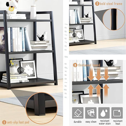 IOTXY 3 Tier Open Bookshelf - Steel and Wood Display Stand, 50CM Width Floor-Standing Bookcase, White