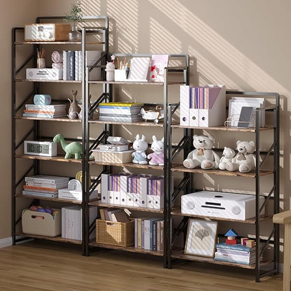JSB Folding Bookshelf,Industrial Storage Shelves, No Assembly Vintage Wood Look Bookshelf with Storage Shelves for Living Room, Bedroom, Office (Fire Brown, 5-Tier)