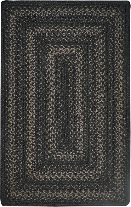 Homespice Jet Black Rectangle Braided Rug 2x3' - Rustic Braided Rug Black & Gray, Ideal as Country Kitchen Rugs & Bed Side Rugs for Bedroom. Finely Braided Jute Rug
