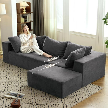 Vamcheer Modular Sectional Sofa with Chaise, Modern L Shaped Cloud Couch with Deep Seat, Sectional Couches for Living Room, Bedroom, Office, No Assembly Required, Gray