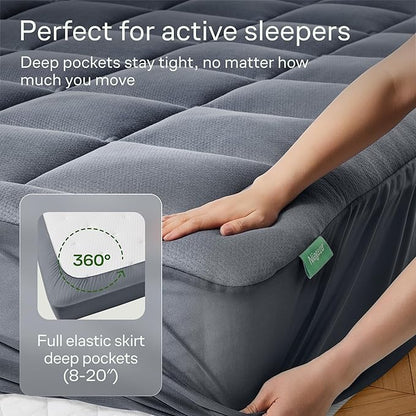 Ultra Soft Full XL Size Mattress Topper - Viscose Made from Bamboo Pillow Top Mattress Pad for Back Pain Relief - Naturally Cooling for Hot Sleepers, Grey