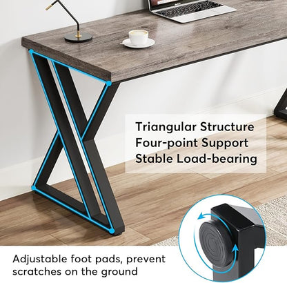 Tribesigns Writing Computer Desk, 55 inch Heavy Duty Study Desk with Z-Shaped Metal Leg, Modern Simple Home Office Computer Desk, Grey