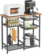 Kitchen Baker’s Rack, Microwave Stand with 2 Mesh Basket, Coffee Bar, 6 S-Shaped Hook, for Kitchen Storage Shelf, Living Room, Rustic Brown and Black