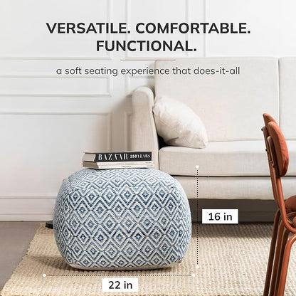 Anji Mountain 22"x22"x16" Handmade & Handcrafted Ottoman Pouf Comfortable Pouf Ottoman Foot Rest & Home Décor Accent for Living Room, Bedroom, Nursery, Kids Room, Patio