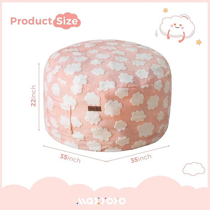 MAXYOYO Bean Bag Chair for Kids, Cloud Pattern Lazy Chair with High-Density Foam Filling, Stuffed Floor Sofa Couch for Boys and Girls, Child Floor Sofa for Gaming, Reading, Pink