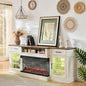 ROCKPOINT 3 Sided Glass 80" Fireplace TV Stand for TVs up to 90", Entertainment Center with Drawers and Glass Door Storage Cabinet for Living Room,36" Electric Fireplace & Adjustable LED Light,White